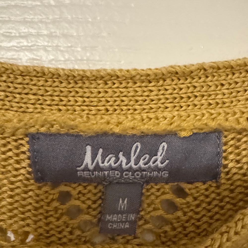 Marled Reunited Clothing Mustard Yellow Crochet Knit Sweater - Picture 2 of 7